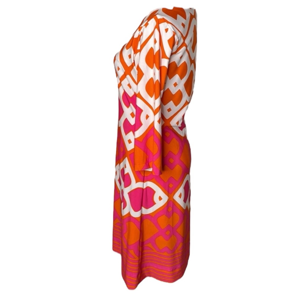 TAYLOR Geometric Fit & Flare Dress in Orange/Hot Pink/White Size 6 -- BEAUTIFUL - Picture 6 of 9